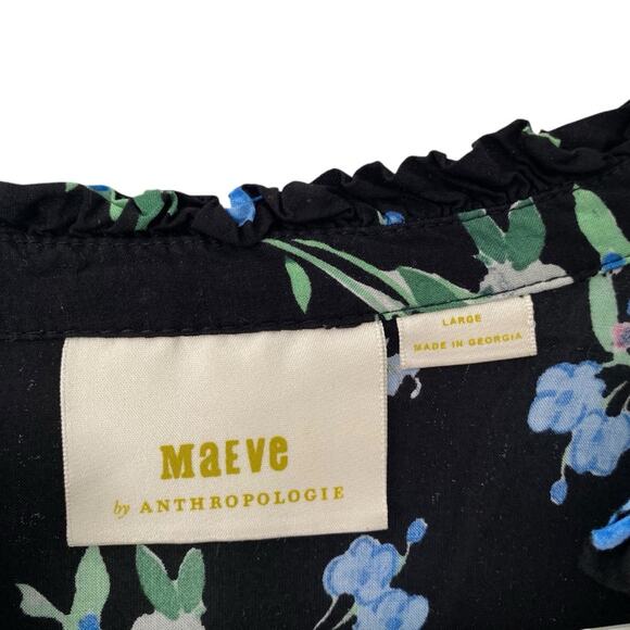 Maeve Anthropologie Aveiro Flutter Sleeve Floral Black Women's Top Blouse Large - Picture 5 of 10